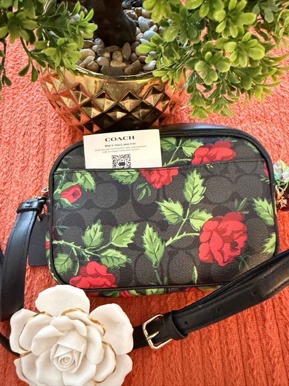 Coach Black Floral Crossbody Bag with Red Roses - Picture 11 of 15